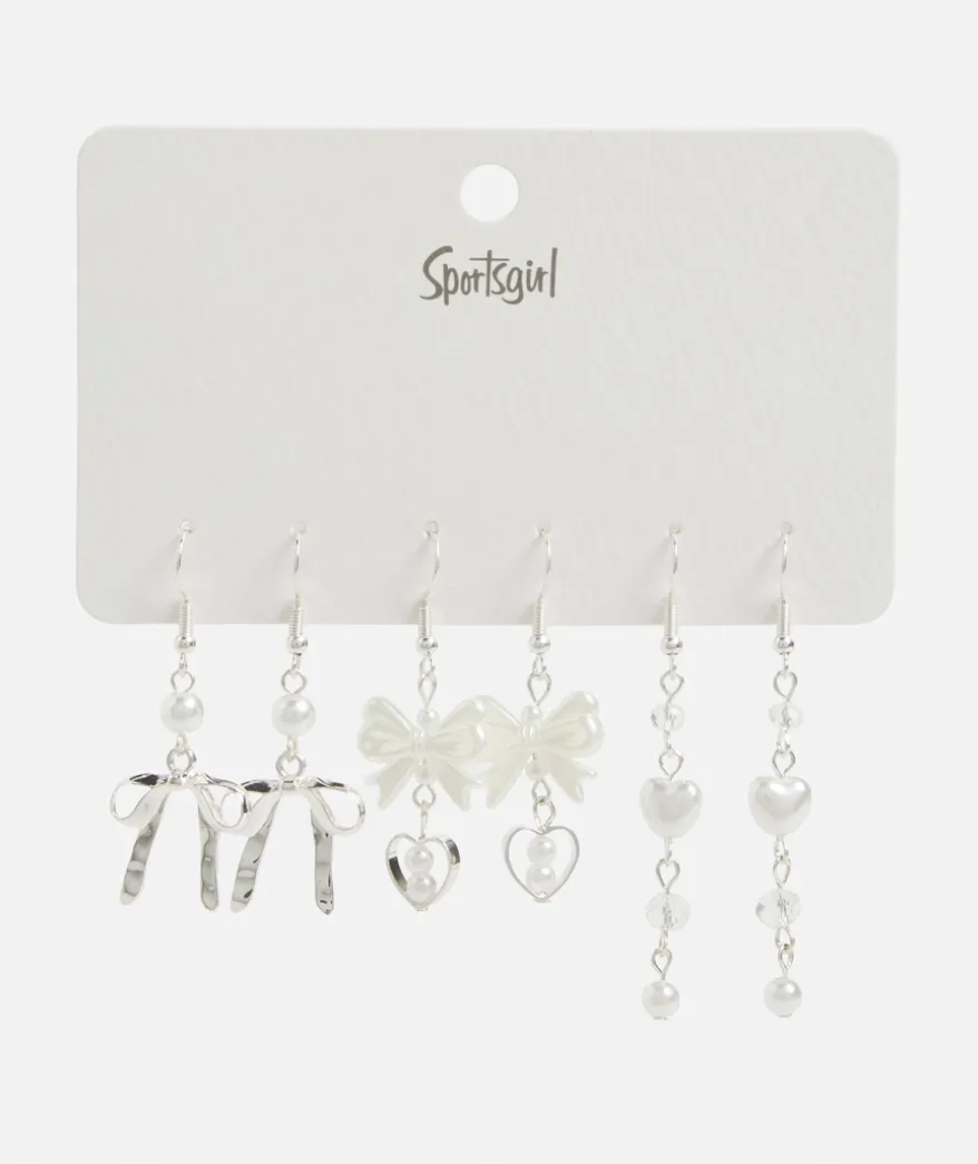 SILVER PEARL BOW DROP EARRING PACK