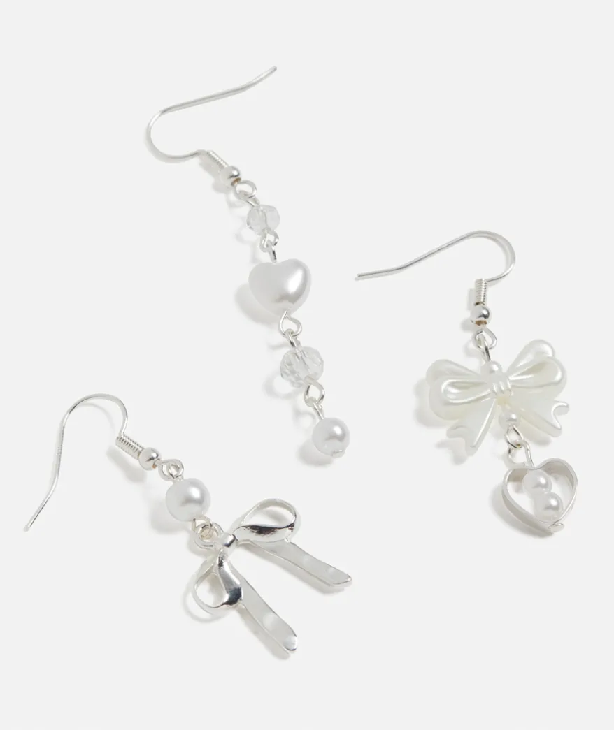 SILVER PEARL BOW DROP EARRING PACK