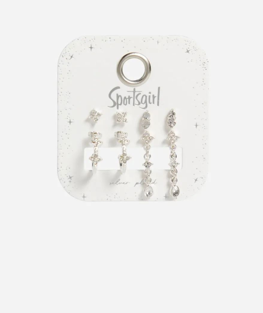SILVER PLATED DAINTY JEWEL EARRING PACK