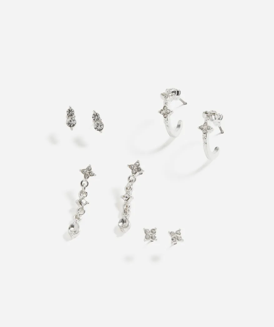 SILVER PLATED DAINTY JEWEL EARRING PACK