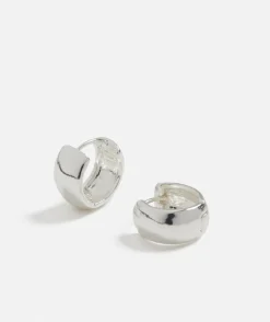 SILVER PLATED SMALL WIDE HOOP HUGGIE EARRING