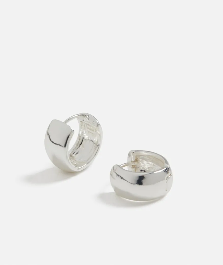 SILVER PLATED SMALL WIDE HOOP HUGGIE EARRING