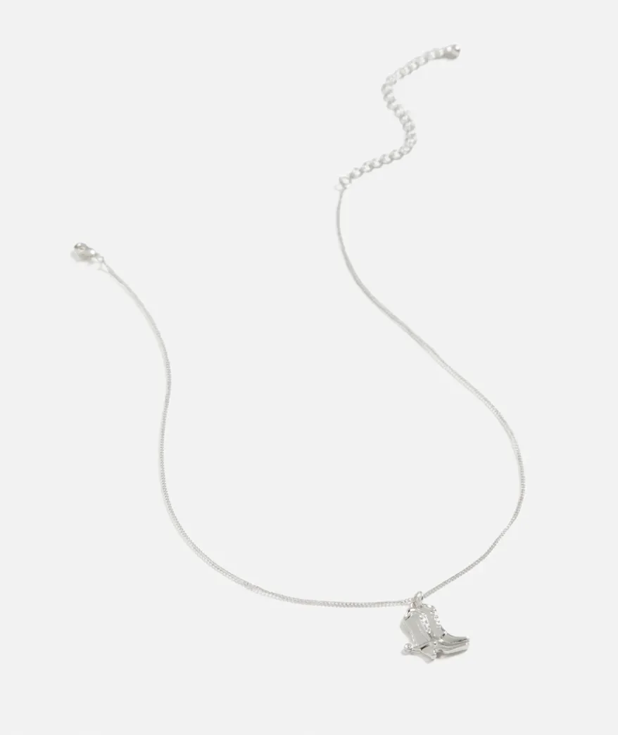 SILVER WESTERN COWGIRL BOOT NECKLACE