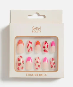 STICK ON NAILS - ALMOND - STRAWBERRY CHECK