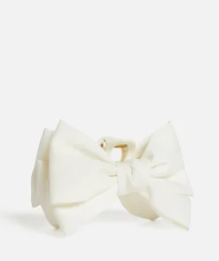 WHITE SATIN BOW CLIP